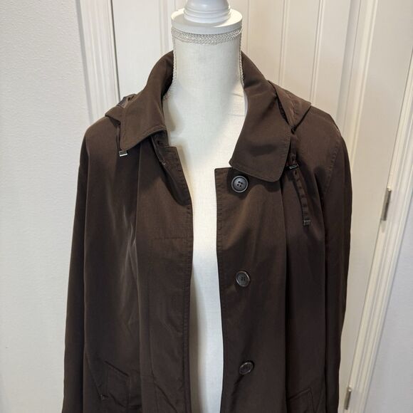 Gallery XL Overcoat 100% Polyester Detach Hooded Brown Midi Long Sleeves - Picture 2 of 16